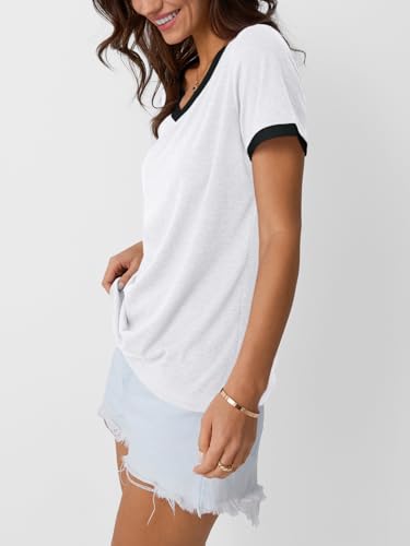 AUTOMET Womens Short Sleeve T-Shirts V Neck Summer Tops Comfy Clothes 2026 - color: White, size: Medium