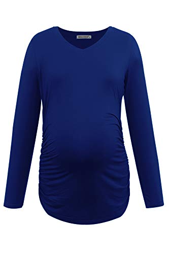 Smallshow Women's V-Neck Maternity Shirt Clothes Long Sleeve Ruched Pregnancy Top - color: Black-light Grey-navy(3 Pack), size: X-Large
