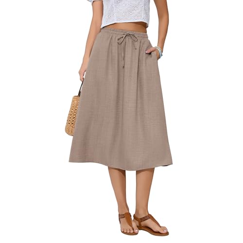 Witsmile Women's Summer Boho High Waist Pleated Flowy Midi Skirt - color: B-01 Beige, size: Small