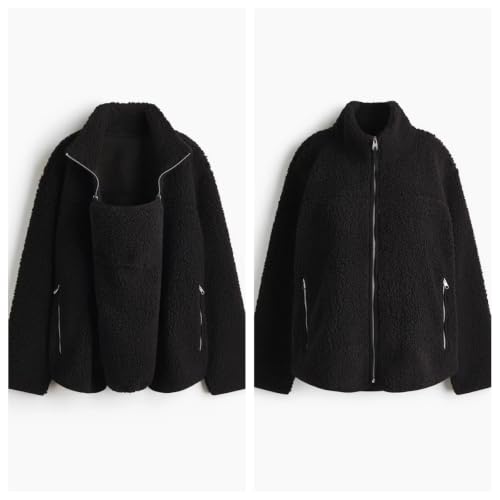 Maternity Coat Winter Mom Cozy Thicken Coats Fleece Sherpa Jacket - color: Black, size: Medium