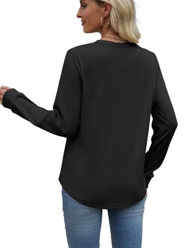 WIHOLL Sweatshirt for Women Crewneck Long Sleeve Shirts Curved Hem Lightweight Sweaters Fall Clothes 2025 - color: Black, size: Medium