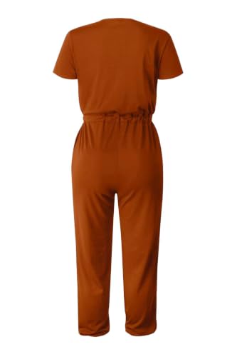 PRETTYGARDEN Jumpsuits for Women Casual Summer Romper - color: Brick Red, size: Small