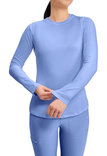 Cherokee Underscrub Long Sleeve Women’s Knit Tee Nursing Underscrubs Crew Neck Layering Top for Women - CK773 - color: Ciel Blue, size: X-Large