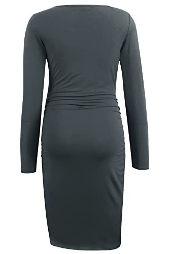 Smallshow Women's Long Sleeve Maternity Dress Ruched Pregnancy Clothes - color: Dark Grey, size: XX-Large