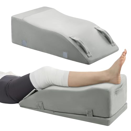 Leg Elevation Pillow for After Surgery, Adjustable Wedge Pillow for Legs Knee Swelling & Blood Circulation Relief, Knee Replacement Surgery Recovery Pillow (Velvet Grey, 27.5inx13inx10in)