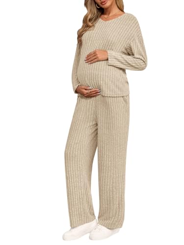 Yousify Womens Maternity Pajamas Sets 2 Piece Outfits - color: Beige, size: XX-Large