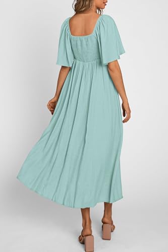 PRETTYGARDEN Women's Summer Bow Tie V Neck Midi Dresses - color: Aqua Green, size: X-Large