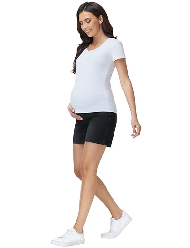 Foucome Women's Maternity Jean Shorts Under the Belly - color: Wash Black, size: Small