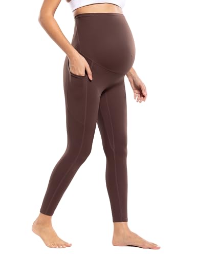 POSHDIVAH Maternity Workout Leggings with Pockets Ultra Soft Yoga Pants - color: Taupe, size: X-Large