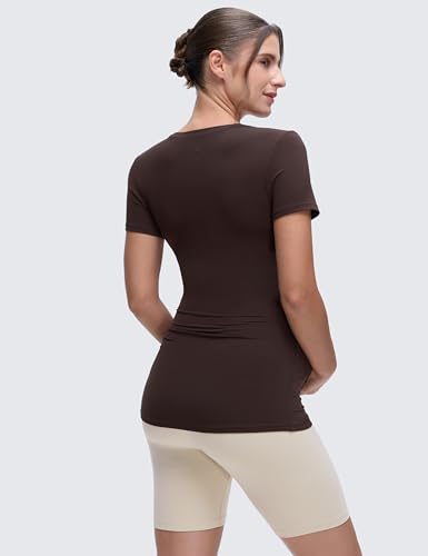 CRZ YOGA Maternity Crewneck T-Shirt - color: Hot Fudge Brown, size: Medium
