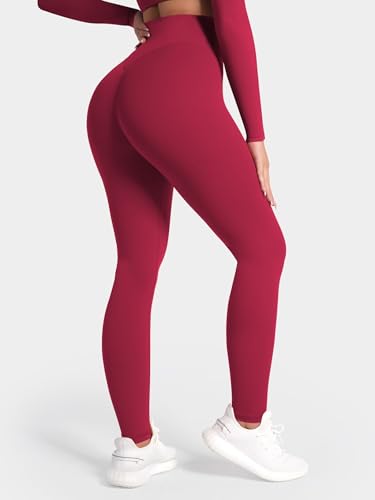 Sunzel Women's High Waisted Crossover Waist Butt Lifting Workout Leggings - color: Scarlet Red, size: Medium