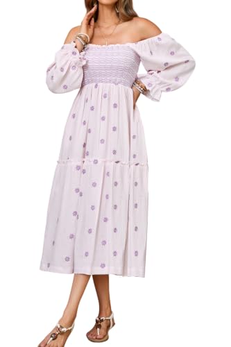 R.Vivimos Women's Cotton Floral Embroidered Boho Midi Dress with Pockets - color: Light Pink, size: X-Large