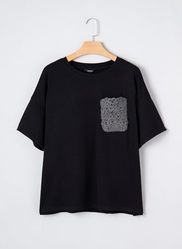 Dokotoo Womens Tops Summer 2026 Oversized T Shirts Lace Pockets - color: Black, size: Medium
