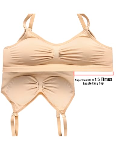 HOFISH 3PACK Full Bust Seamless Nursing Maternity Bras Bralette S-XXL with Extra Bra Extenders & Clips - color: 3pack: Pink/Black/Beige, size: Small