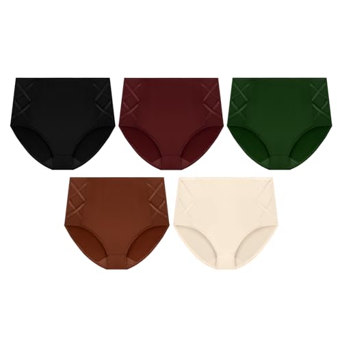 CULAYII High Waisted Underwear for Women Cotton No Muffin Top Full Coverage Briefs Soft Stretch Ladies Panties 5 Pack - color: 5 Pack-z-multicoloured, size: Medium