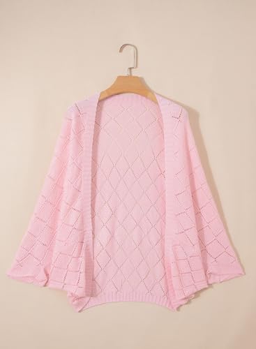 Sidefeel Women's Crochet Oversized Cardigan Sweaters Spring Hollow Out Long Batwing Sleeve Summer Shrugs Lightweight Sweater - color: Pink, size: Small