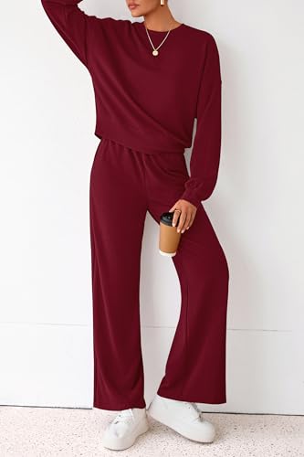 PRETTYGARDEN Women 2 Piece Outfits Fall Sweatsuit Lounge Set - color: Burgundy, size: Small
