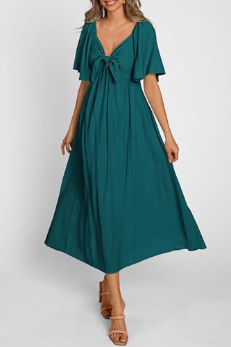 PRETTYGARDEN Women's Summer Bow Tie V Neck Midi Dresses - color: Malachite Green, size: XX-Large