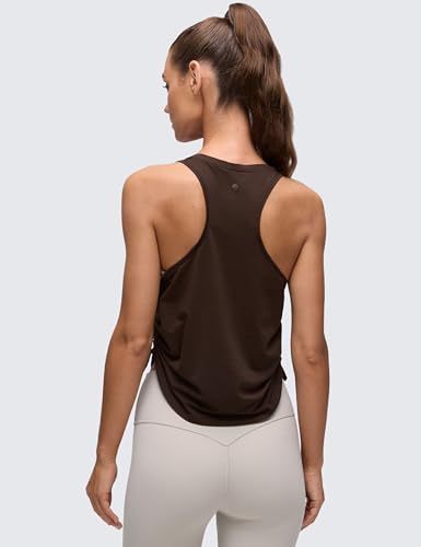 CRZ YOGA Pima Cotton Ruched Tank Top - color: Hot Fudge Brown, size: Large