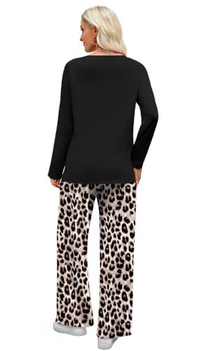 WIHOLL Lounge Sets for Women 2 Piece Fall Outfits 2026 Fashion S-2XL - color: Black Leopard, size: Medium