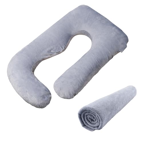 Pregnancy Pillow Replacement Cover Compatible with Momcozy Pillows, Removable and Washable U Shaped Smooth Maternity Pillow Cover, Soft Large Pillow Protector for Side, Gray (ONLY Pillowcase)