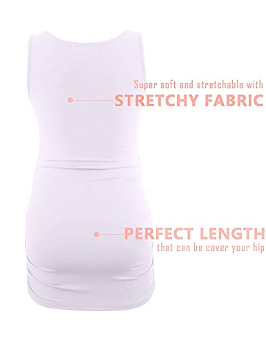 Peauty "Long Enough to Cover Hip Maternity Side Ruch Tank Tops/Basic Maternity Tops for Summer Casual Wear (S-3XL) - color: White, size: Medium