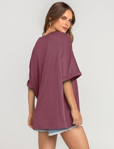 UEU Women's Oversized Crewneck T-Shirt Casual Loose Tunic Tops - color: Heather Rose, size: Small