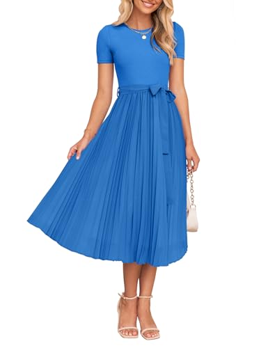 ZESICA Women's 2026 Summer Short Sleeve Knit Midi Dresses - color: Cobalt Blue, size: Medium