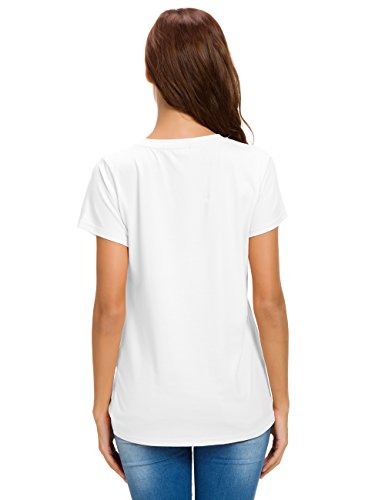 LUSMAY Womens Short Sleeve Loose Twist Knot Front T Shirts Cotton Casual Blouse - color: White, size: Medium