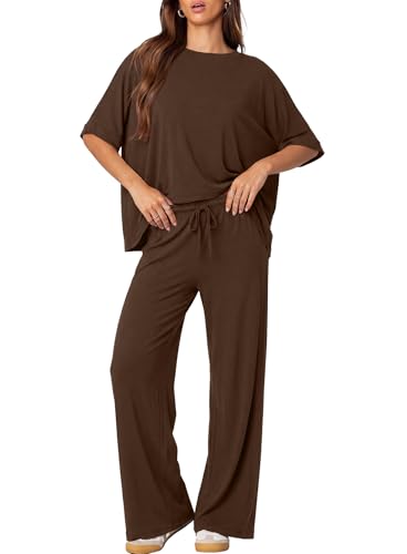 Darong Womens 2 Piece Matching Lounge Sets Travel Outfit Summer Tracksuit - color: Coffee, size: X-Small