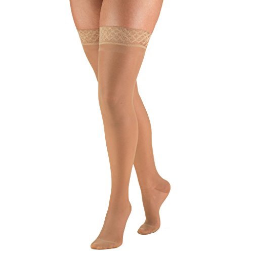Truform Sheer Compression Stockings, 15-20 mmHg, Women's Thigh High Length, 20 Denier, Beige, Small - color: Beige, size: Small (1 Pair)