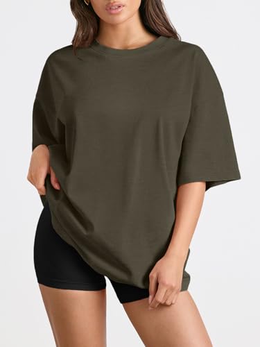 Trendy Queen Womens Oversized T-Shirts Short Sleeve Crew Neck Summer Tops - color: Armygreen, size: Small