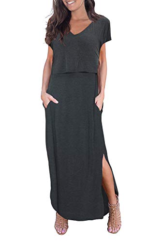 Smallshow Women's Maternity Nursing Dresses Split Long Dress for Breastfeeding - color: Dim Grey, size: X-Large
