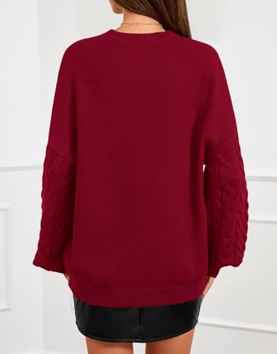 PRETTYGARDEN Womens Fall Sweaters 2025 Cable Knit Long Sleeve Crewneck Casual Chunky Pullover Oversized Sweater Outfits - color: Burgundy, size: Small