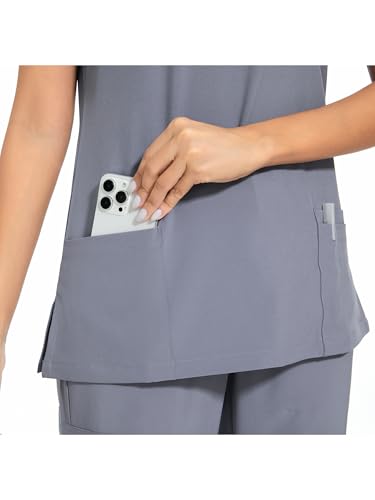 Scrubs Tops for Woman - Soft Stretch, V-Neck Tops - color: Grey, size: XX-Large