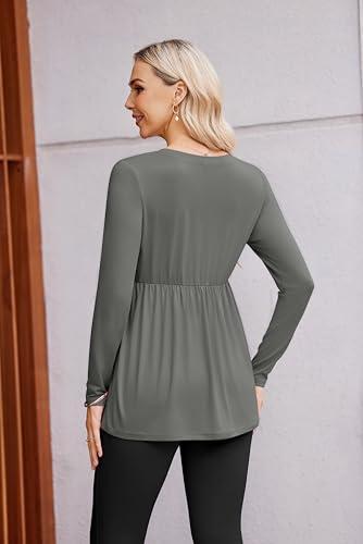 Maternity Shirts for Women Long Sleeve V Neck Fall Tops Clothes - color: Black/Brown/Light Grey/White, size: XX-Large
