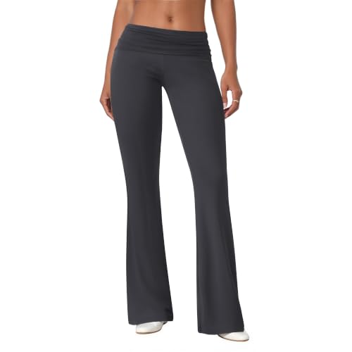 COPYLEAF Flare Leggings for Women Fold Over Stretch Bell Bottom Yoga Pants - color: Dark Grey, size: X-Small