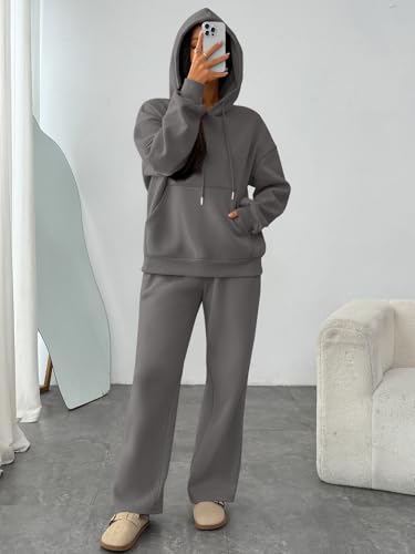 Trendy Queen Womens 2 Piece Lounge Sweat Sets Matching Sweatsuits - color: Black Grey, size: Small