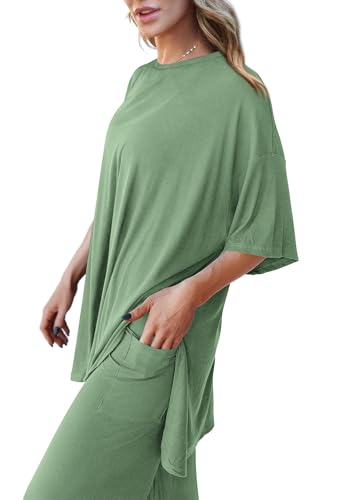 PRETTYGARDEN Two Piece Sets for Women Lounge Matching Set - color: Bean Green, size: Medium