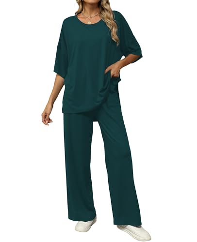 KevaMolly 2 Piece Lounge Set for Women Comfy Pajamas Set - color: Peacock Blue, size: XX-Large