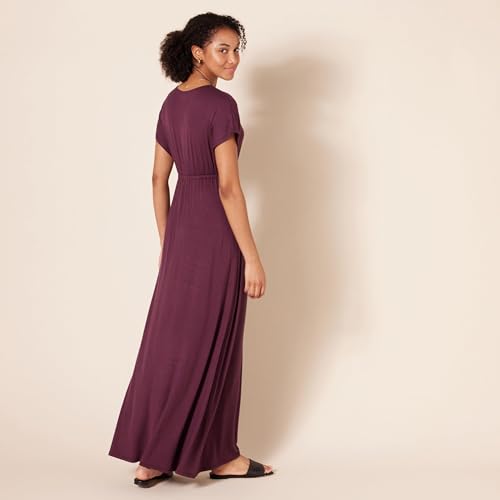 Amazon Essentials Women's V Neck Short Sleeve Empire Waist Maxi Dress (Available in Plus Size) - color: Burgundy, size: X-Small