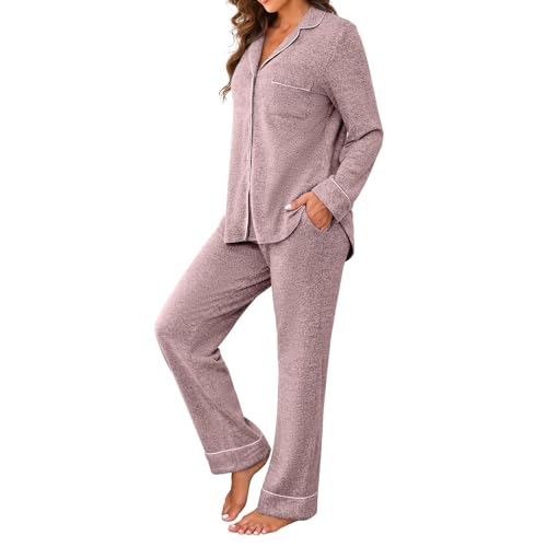 Pajamas for Women Set 2 Piece, Super-Soft Long Sleeve Postpartum PJS - color: Pink, size: Small