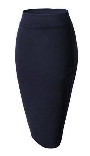 Urban CoCo Women's Elastic Waist Stretch Bodycon Midi Pencil Skirt - color: Navy Blue, size: Medium
