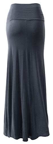 URBAN K Womens Basic Foldable High Waist Regular and Plus Size Maxi Skirts - color: Slate Grey, size: Medium