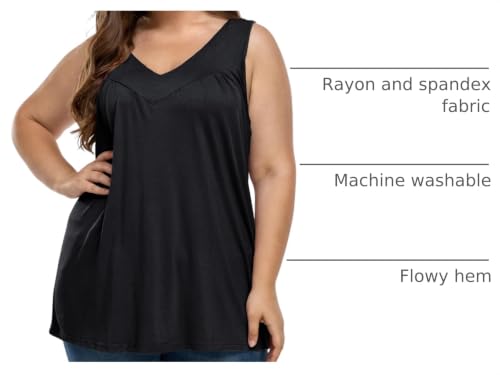 Womens Plus Size Tunic Tank Tops Sleeveless Pleated Front V Neck Shirts - color: Black, size: 24