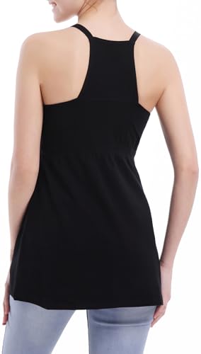 SUIEK 3-Pack Cotton Maternity Nursing Tank Tops Breastfeeding Cami Shirts - color: A-black+navy+leopard - Fourth Style, size: Large