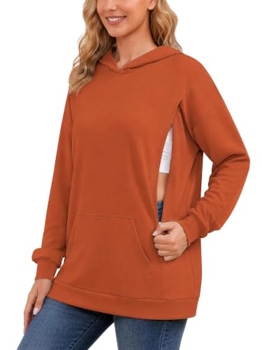 Ecavus Womens Nursing Sweatshirts for Breastfeeding Hidden Zipper Hoodie - color: Bronze, size: Small