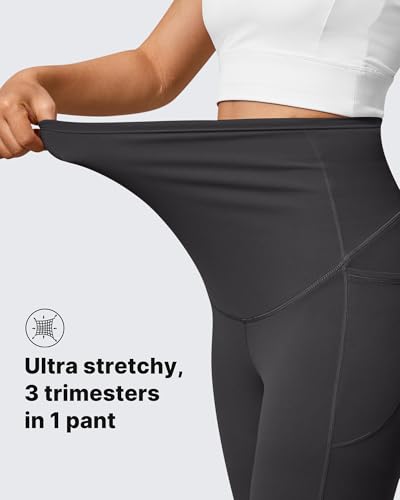 G4Free BareFeel Maternity Leggings with Pockets Over The Belly Stretchy Workout Yoga Pregnancy Pants - color: Black, size: Medium