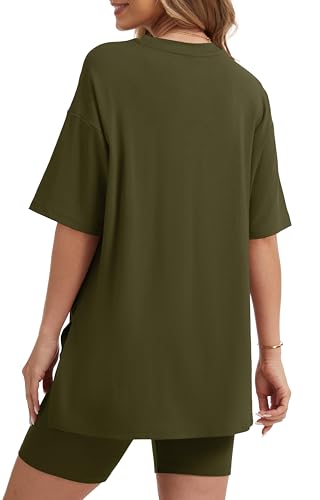 RUBZOOF Women 2 Piece Lounge Sets Summer Outfits Shorts Set - color: Army Green, size: Medium