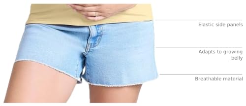 Motherhood Maternity Women's Under the Belly Cutoff Denim Pregnancy Shorts with Side Elastic Panel Insets - color: Light Wash, size: Large